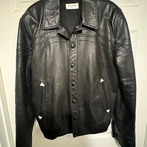 Saint Laurent Black Leather Bomber Jacket